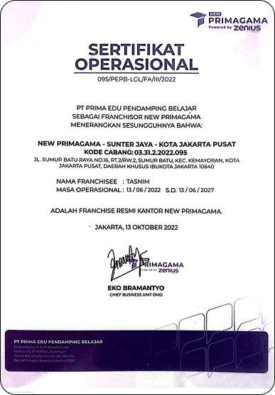 Sertifikat Operasional New Primagama (2022–2027)